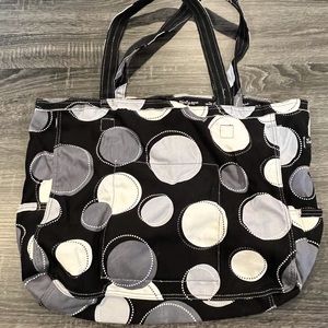 Thirty-one tote.  Black with white and gray circles.